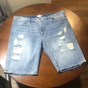 Men's Light Blue Distressed Denim Shorts